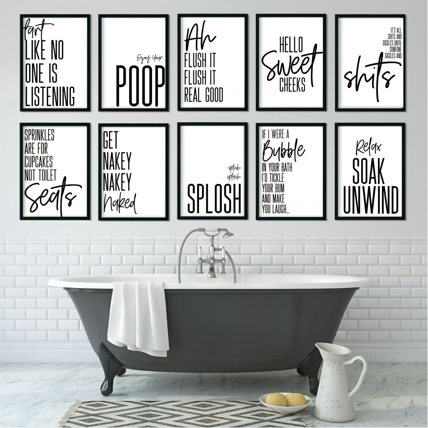 Frameless 12"x8" Bathroom Posters - 10 Pcs