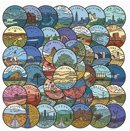 U.S. State Stickers - 50 Pcs