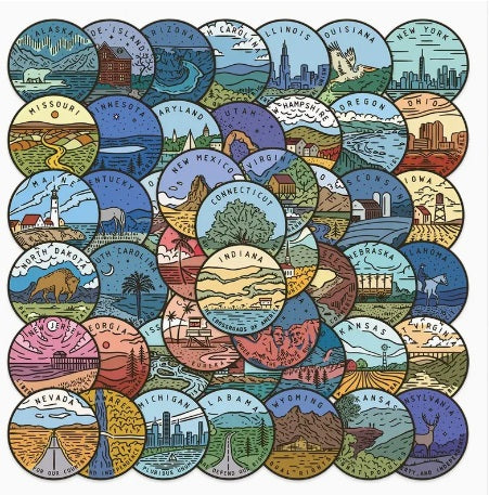 U.S. State Stickers - 50 Pcs