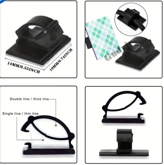 Adhesive Cable Clips - 10 Pcs