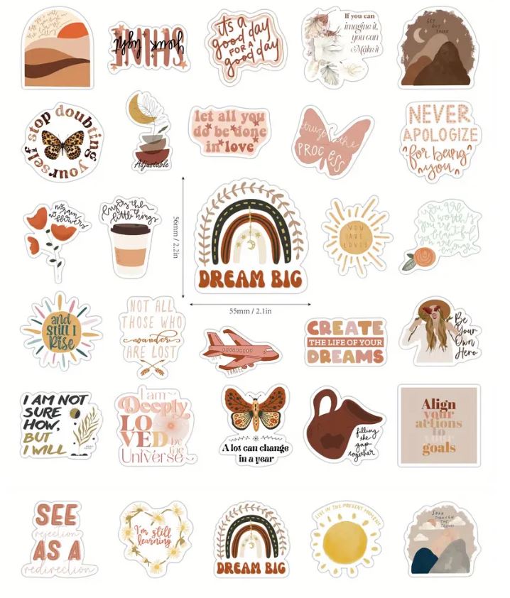 Boho Aesthetic Inspirational Stickers - 50 Pcs