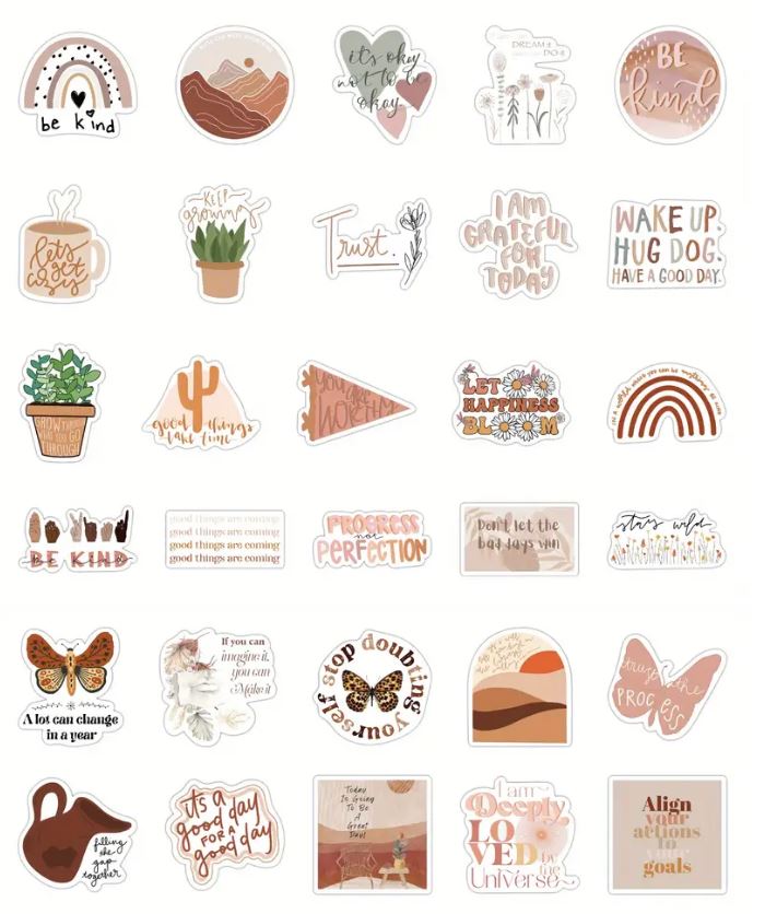 Boho Aesthetic Inspirational Stickers - 50 Pcs