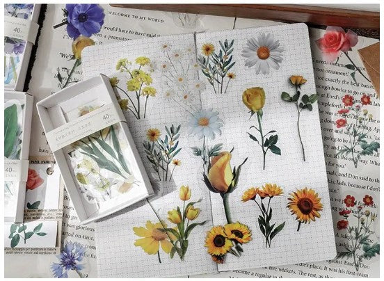 Flowers And Plants Stickers - 40 Pcs